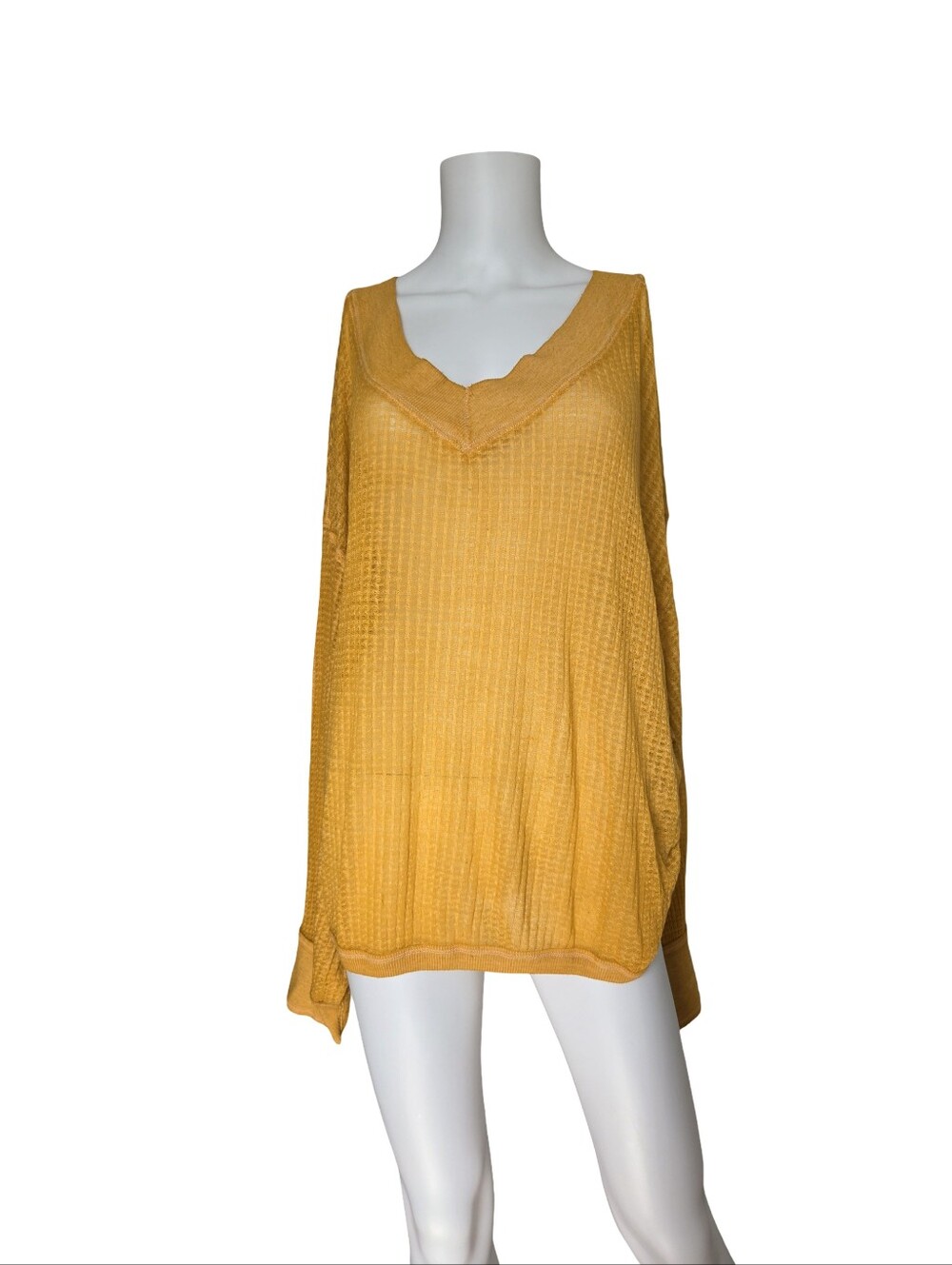 We the Free People Mustard Yellow Thermal Top Oversized Sheer Womens Size Large